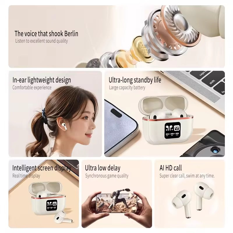 Wireless Earbuds with Smart Display & Premium Sound Quality