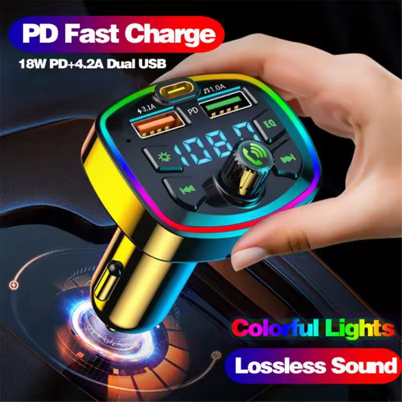Multifunction Car Charger with USB & Type-C PD Multifunction Car Charger with Fast Charging & Music Control β Power & Entertainment in Oneβ