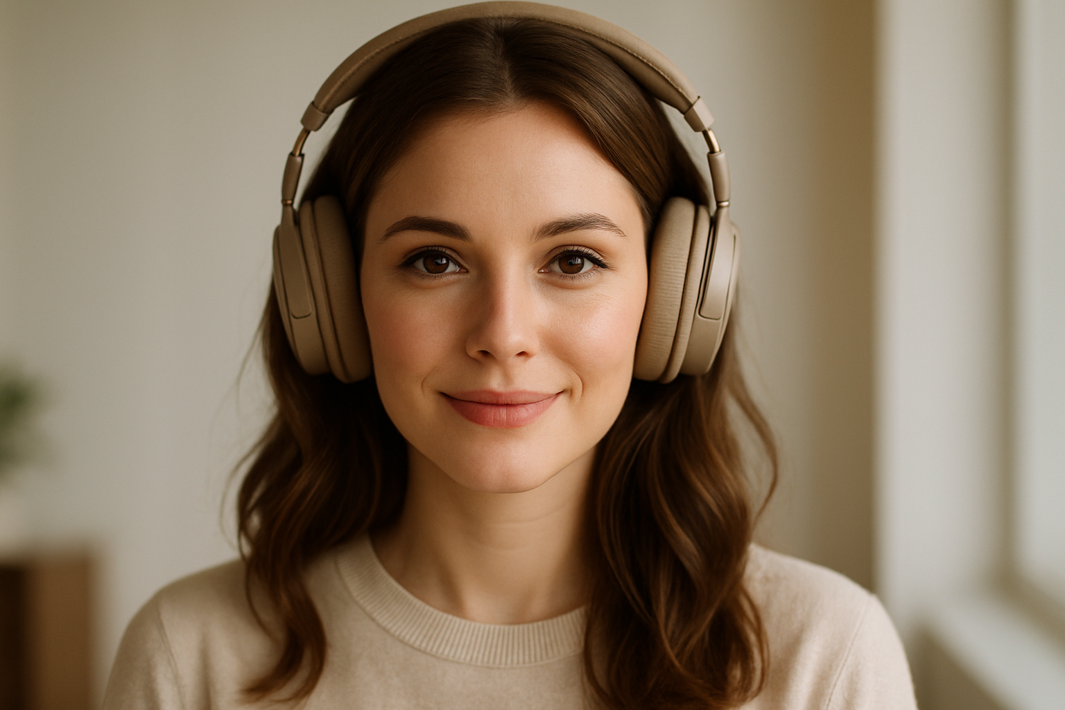 beautiful white woman with headphones 