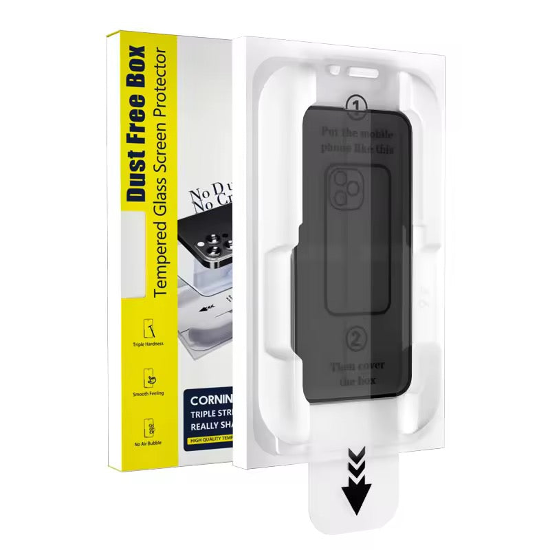 Dust Free Box Tempered Glass Screen Protector compatible phone for Iphone 16 15 14 13 12 11